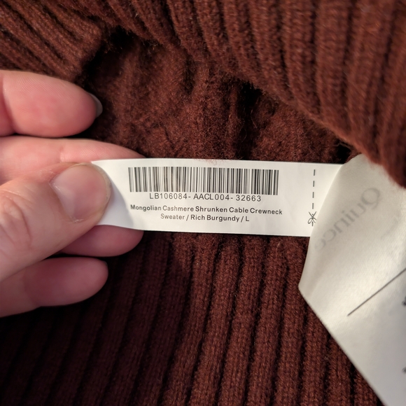 Quince 100% Mongolian Cashmere Shrunken Cable Crew Neck Sweater Rich Burgandy L - Picture 5 of 8